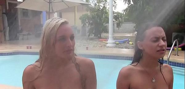  University bimbos humiliated before pussy licking outdoors